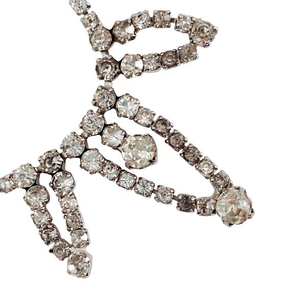 VTG Signed Carol Deb 1950s Cocktail Rhinestone Bib Necklace Silver Tone Elegant - Picture 14 of 15